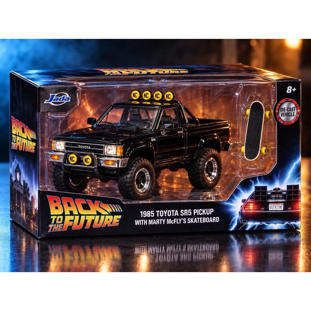 JADA 1:24 1985 TOYOTA SR5 PICKUP BACK TO THE FUTURE + SKATEBOARD. New In Box
